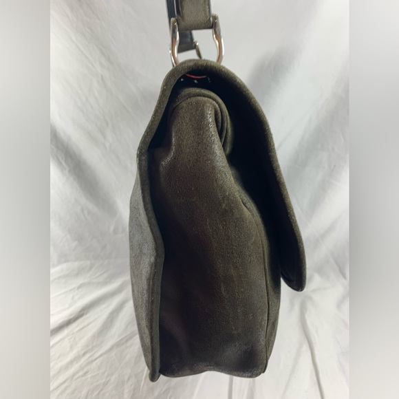 Genuine BALENCIAGA  Saddle work bag distressed dark green suede purse - Picture 7 of 16